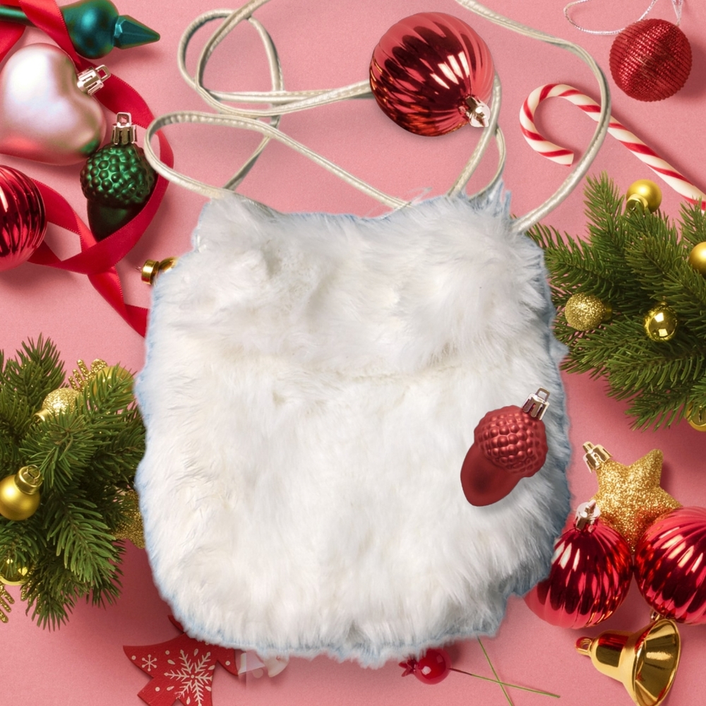 New Chocolate NEW YORK White Faux Fur Crossbody Bag